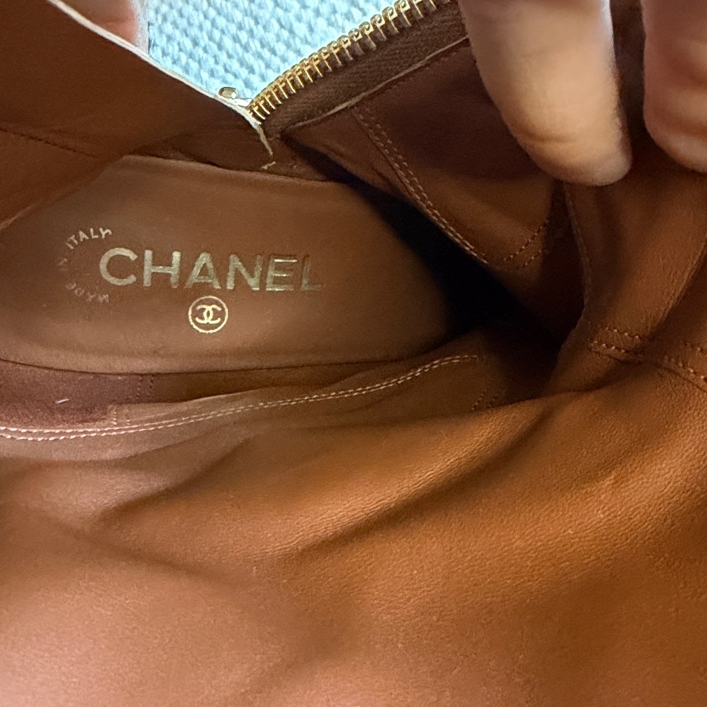 Chanel CC Quilted Leather Mid Calf Caramel Brown Boots 37.5 - Picture 9 of 9